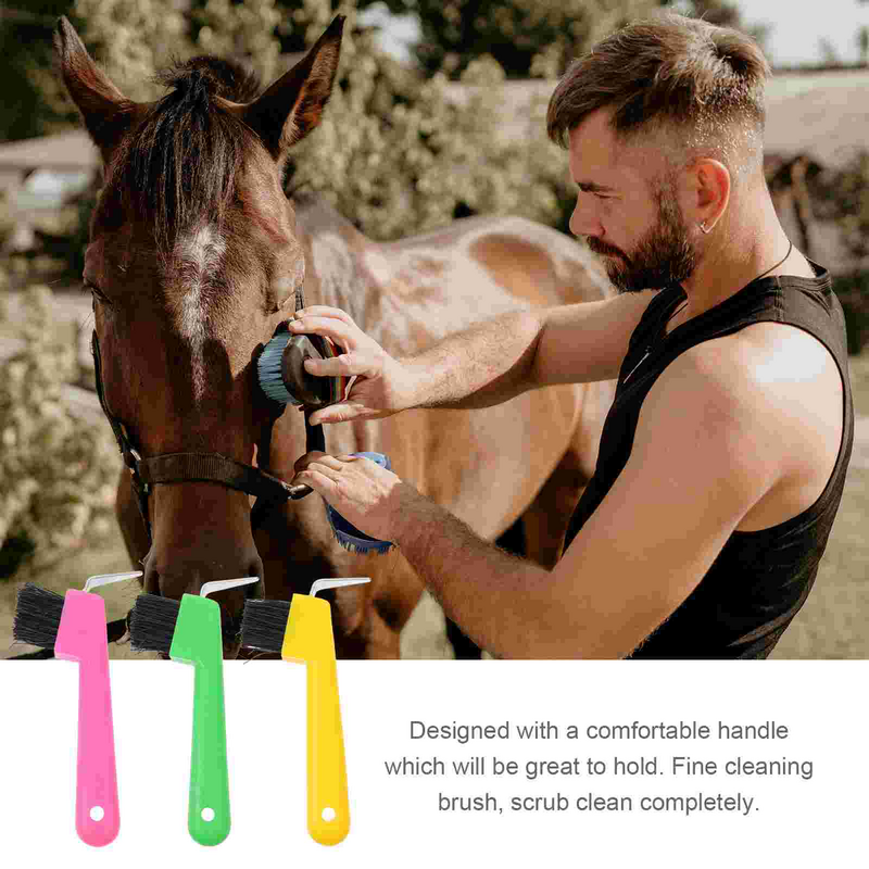 Plástico cavalo casco escolher escova com aperto, alça de limpeza, portátil ferradura grooming ferramenta