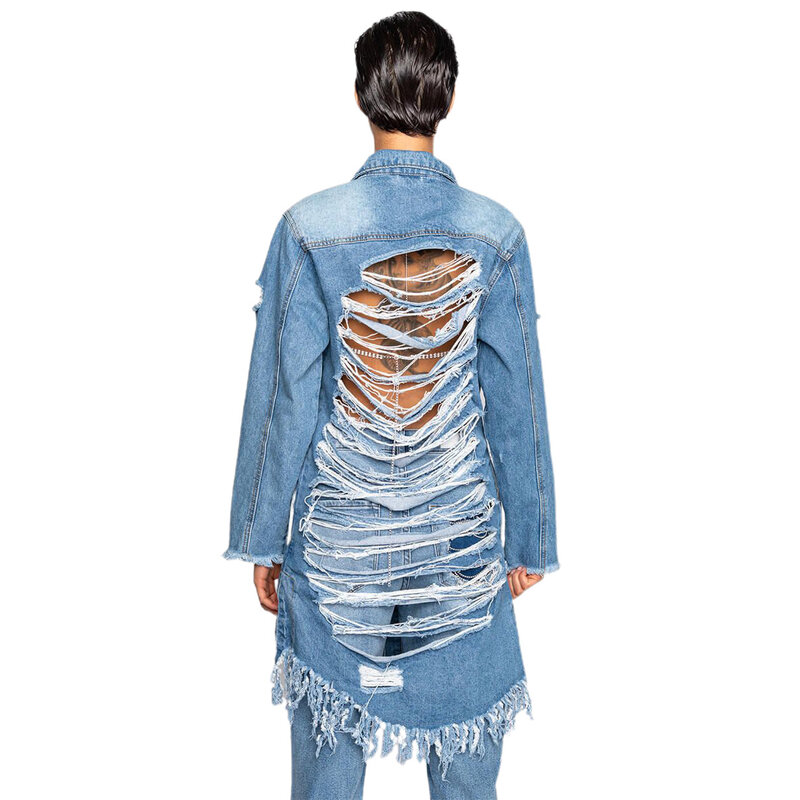 Jaqueta jeans de manga longa feminina, lapela, bolso de costura, oca, estilo de rua, Personalidade, moda, Primavera, Novo, 2023