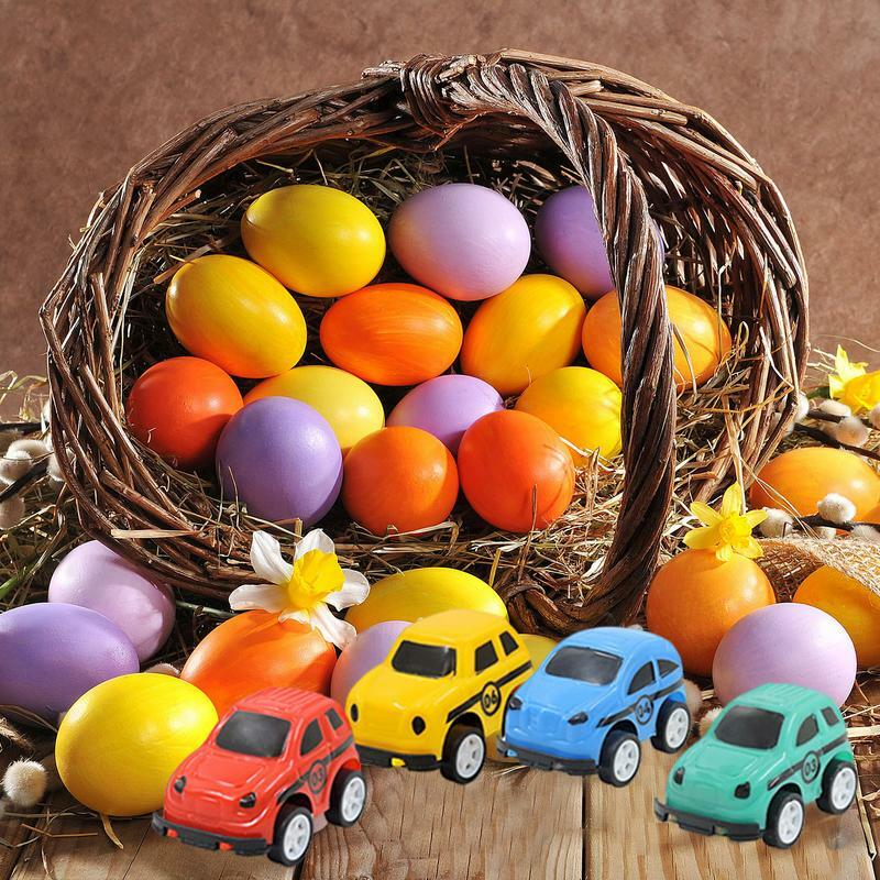 より速い卵のための小さな車、ポータブルサプライズトイ、パーティーの好意、バスケットスタッフ、フィラーのおもちゃ、12個