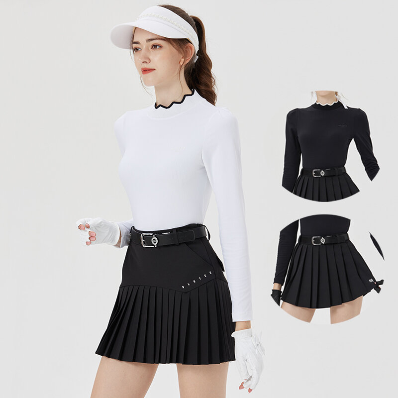 Blktee Women A-lined Slim Golf Skirt Anti-empty Pleated Skorts Lady Ruffles Elastic Shirt Girls Long Sleeve Casual Tops Suits