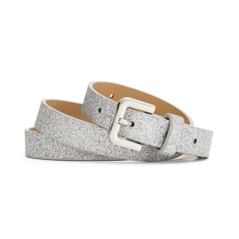 Cinturón de retales con hebilla ajustable para mujer, ropa de calle, elegante, brillante, 105x1,8 cm