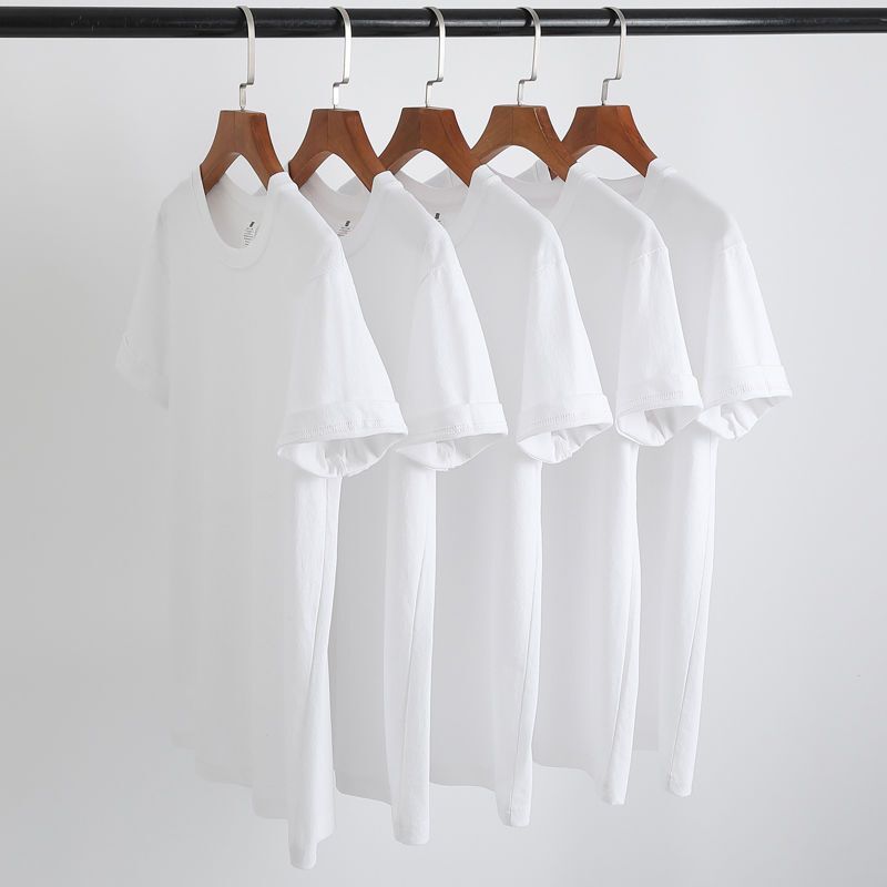 Camiseta branca de manga curta feminina, meia manga solta, camisa pesada de algodão puro, mesmo estilo, verão