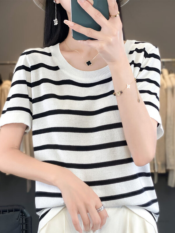 Women's Short Sleeved Big O-Neck Pullover Summer Ice Silk Tops Breathability Comfort Thin Style T-Shirts Simple And Fashionable