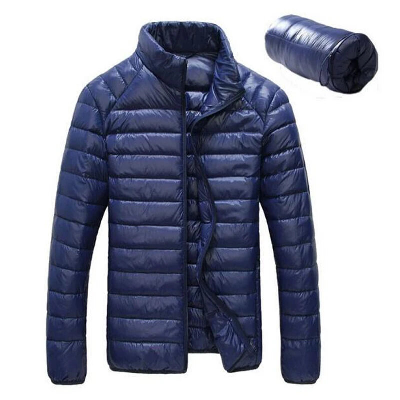 Jaket bulu angsa untuk pria, mantel Ultralight musim gugur musim dingin kerah berdiri, jaket parka hangat kasual tahan angin