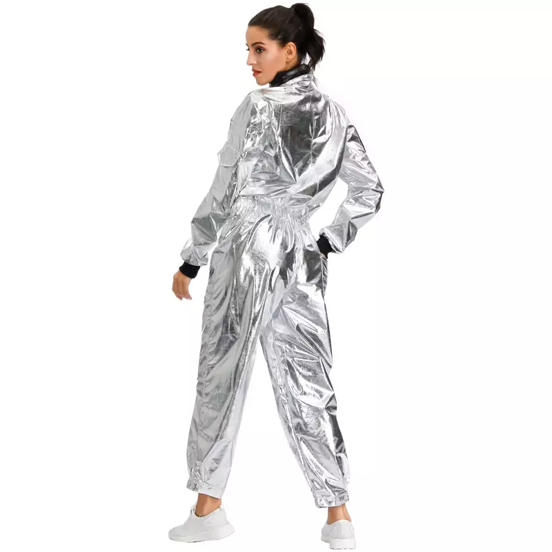 Disfraz de astronauta de plata para adultos y niños, traje espacial para hombres y mujeres, vestido de fiesta familiar de Halloween, regalo de cumpleaños