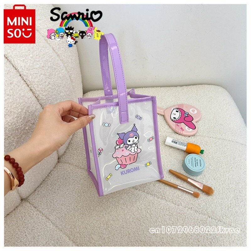 MINISO 2024 New Women's Handbag Fashionable High Quality Transparent Girl Storage Bag Cartoon Versatile Women's Makeup Bag