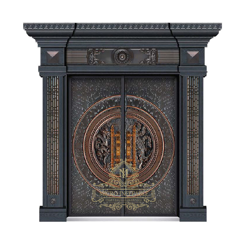 Luksusowa konstrukcja dekoracyjna Zewnętrzne metalowe stalowe drzwi antywłamaniowe Podwójne drzwi wejściowe z koroną