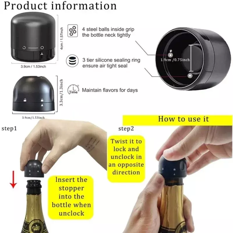2/1PCS Vacuum Wine Bottle Stopper Reusable Bar Accessories Silicone Sealing Champagne Cork Kitchen Home Brewing & Wine Making