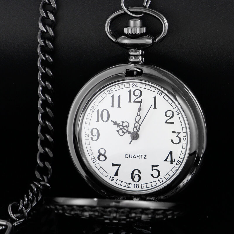 Czarny kwarcowy zegarek kieszonkowy Steampunk w stylu Vintage zegarek kieszonkowy Dropshipping