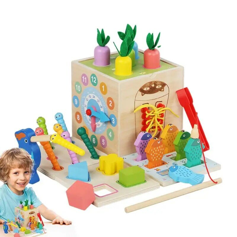 Wood Activity Cube 8-in-1 Sorting Educational Toy Activity Cube Wooden Play Cube Kids Supplies For 1-3 Years Old Children Kids