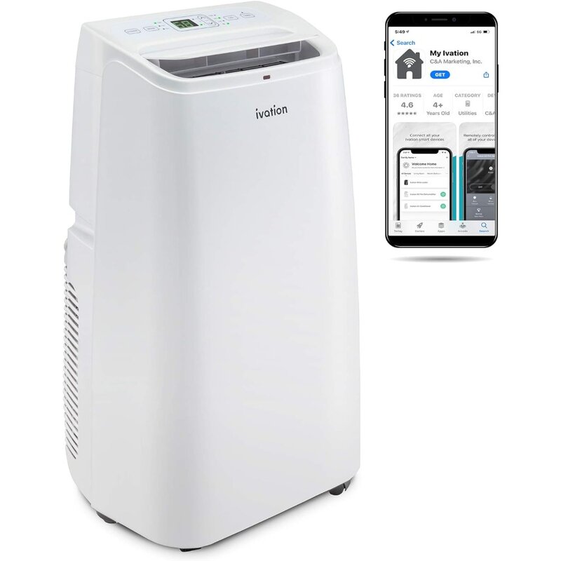 12,000 BTU Portable Air Conditioner with Wi-Fi for Rooms Up to 450 Sq Ft (8,000 BTU SACC) 3-in-1