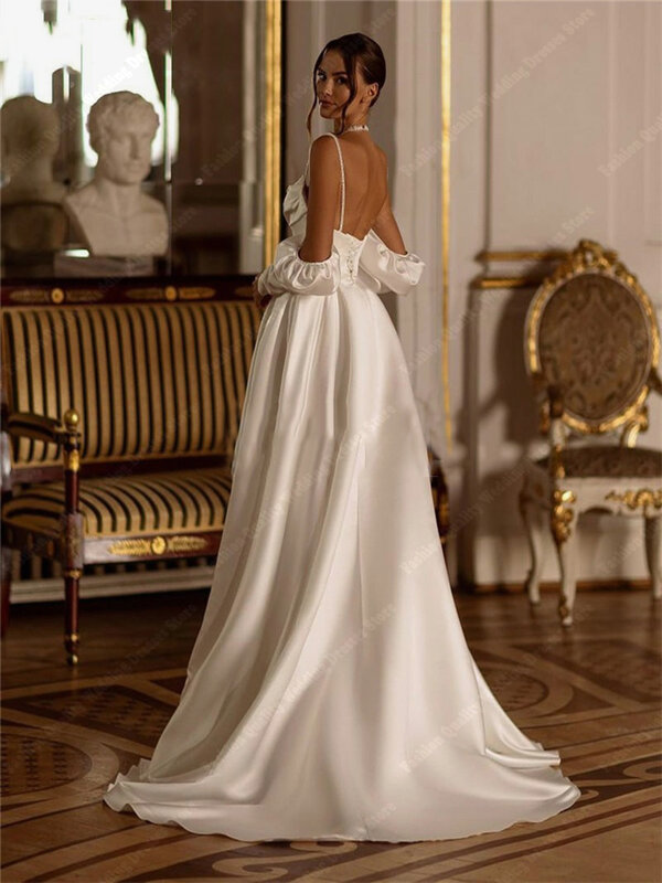 Fashionable Minimalist Wedding Dresses New High Fork A-Line Robe Party Fluffy Skirt Hem Crystal Embellishments Vestidos De Novia