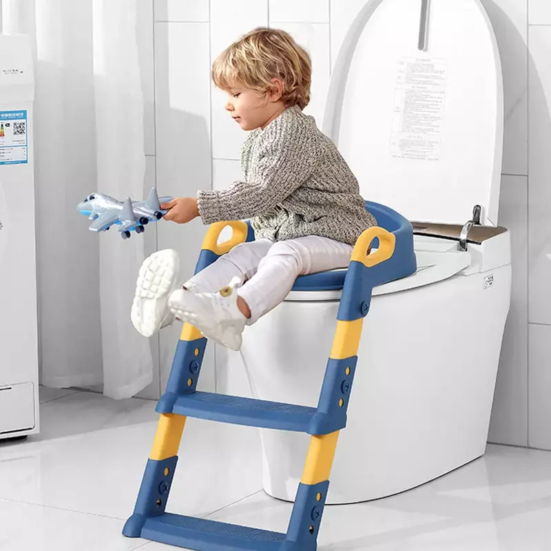 ห้องน้ำเด็กปรับได้แบบเป็นขั้นบันไดชั้นพับได้เก้าอี้ขั้นบันไดห่วงฝาชักโครกสำหรับเด็ก