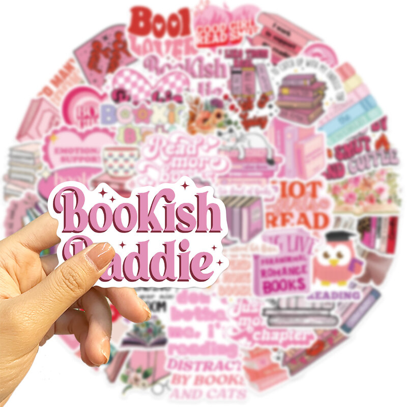 10/50pcs Cute Pink Reading Book Bookish Stickers Kawaii Decals DIY Scrapbooking Notebook Laptop Phone Luggage Decorative Sticker