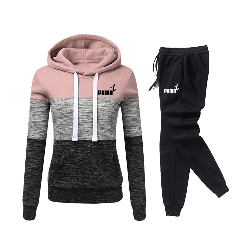 2024 Women Tracksuit Pullovers Hoodies and Black Pants Autumn Winter Suit Female Solid Color Casual Full Length Trousers Outfits