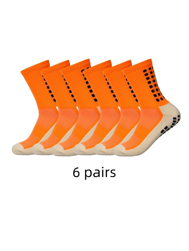 6 pairs of anti-skid classic sports socks with adhesive points, football socks