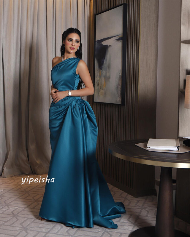 Ball Dress Evening Saudi Arabia Satin Draped Pleat Ruched Christmas A-line One-shoulder Bespoke Occasion Gown Midi Dresses