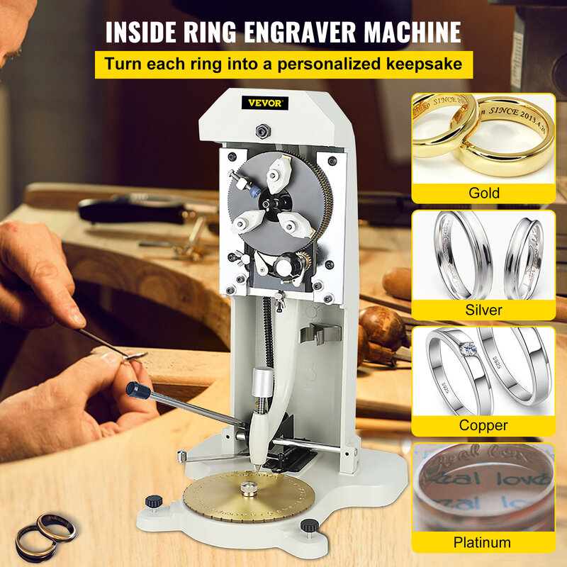 VEVOR-máquina de grabado para fabricación de joyas, grabador de anillo interior con dos caras, Plotter de Dial de bloque de letras estándar, oro y plata