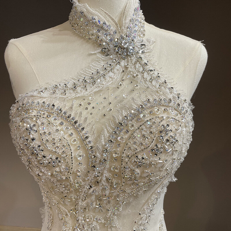 Halfter Meerjungfrau Perlen Brautkleid ärmellose Luxus Brautkleider Robe de Mariee Braut Brautkleid Vestidos de Novie