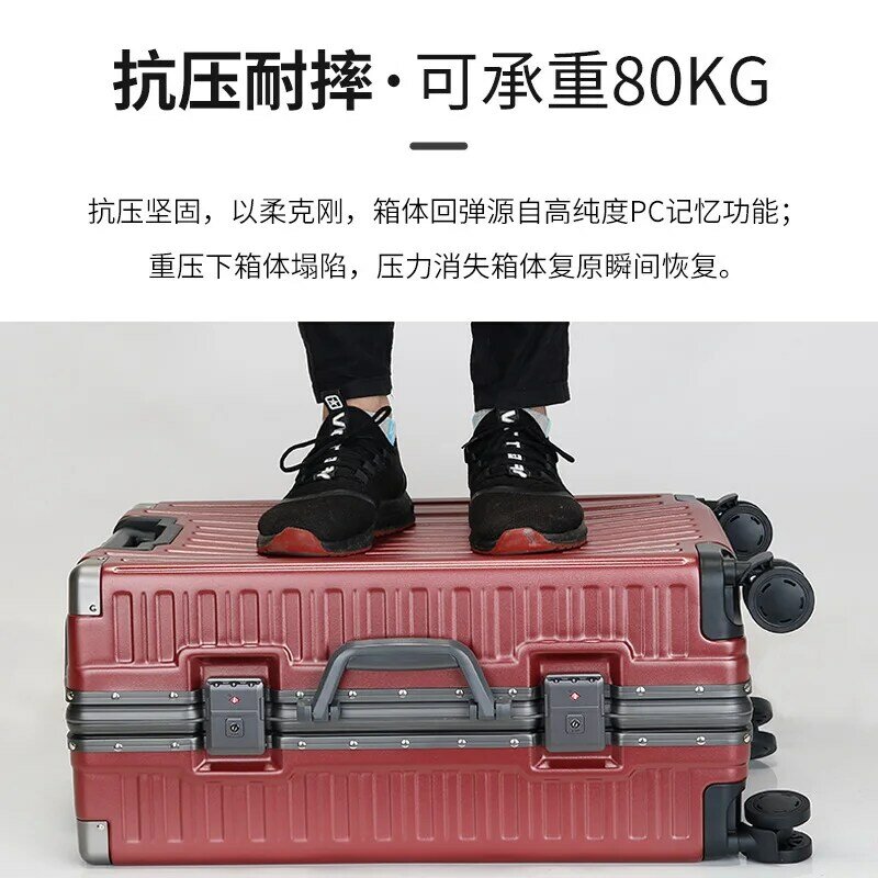 PLUENLI Luggage Trolley Case Men's Anti-Fall Boarding Password Suitcase New Dry Luggage and Suitcase Aluminum Alloy Leather