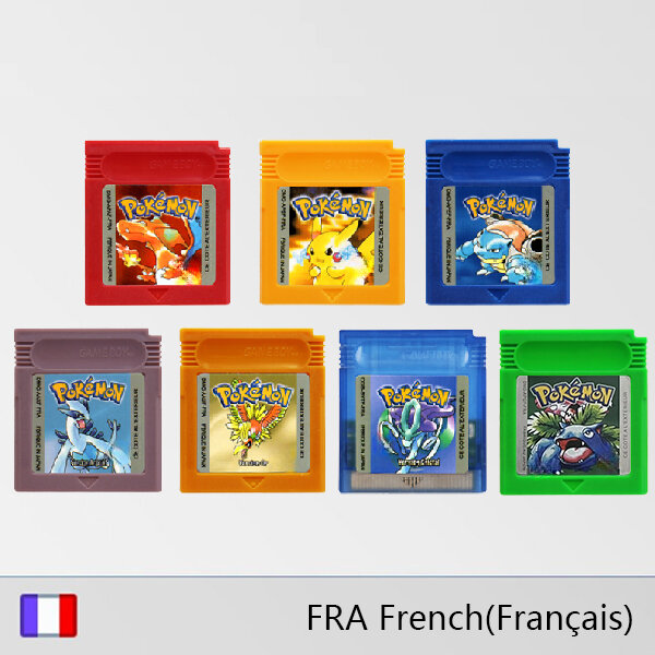 GBC kartrid Game 16-Bit, konsol Video Game seri Pokemon Merah Kuning Biru Kristal emas perak bahasa Perancis