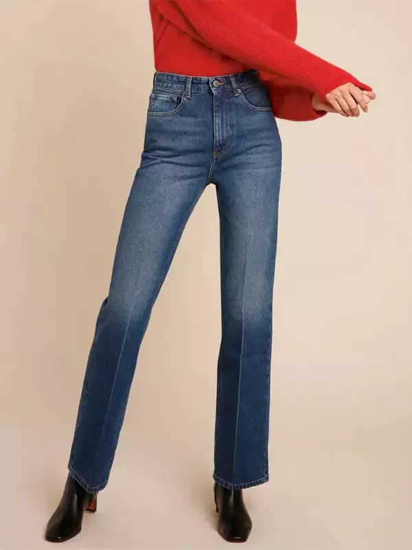 Women's Jeans Gradient Straight High Waist Slim 2024 Spring Summer Cotton All-match Denim Long Trousers