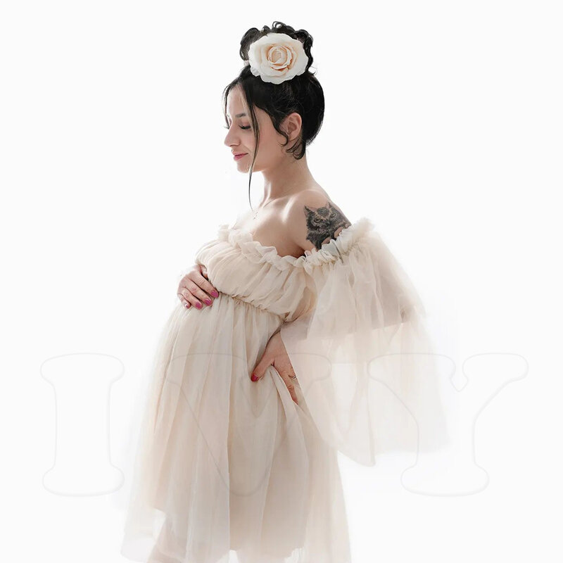 Maternity Gown For Photo Shoot Pleated High Waisted Dress Pregnant women Dresses for Baby Showers Photography Dress