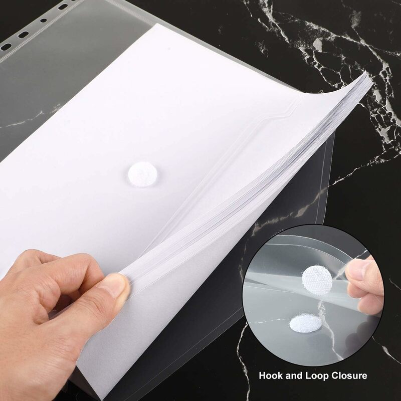 11 Holes Transparent Poly Project Envelope Pocket Insert Pages for Binders,with Hook and Loop Closure, Clear,Letter Size (Assort