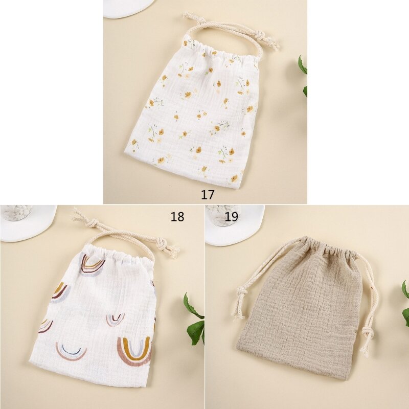 Bolsas algodón dibujos animados para bebé, apiladores pañales con cordón, monedero para bebé, bolsa pañales