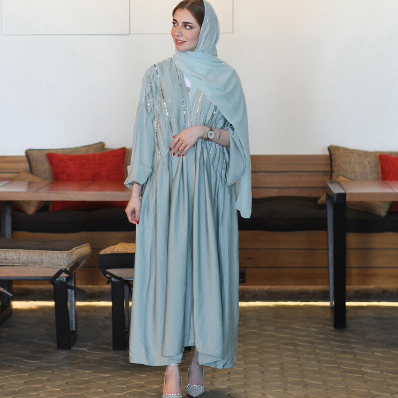 Marocco caftano paillettes Abaya Eid Ramadan moda donna vestito musulmano Dubai turchia Abaya abbigliamento islamico Femme Musulman Djellaba
