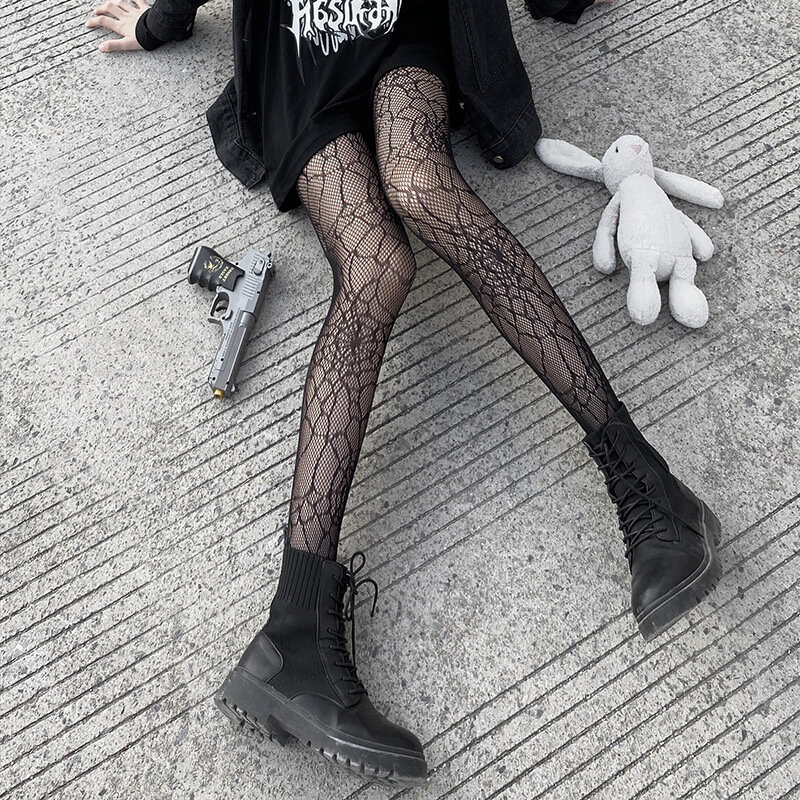 Klassische Lolita Höhlte Heraus Spitze Mesh Strümpfe Mit Flachem Boden Strumpfhosen Frauen Sexy Japanische Mädchen Gothic Punk Retro Spinne Web Strumpfhosen
