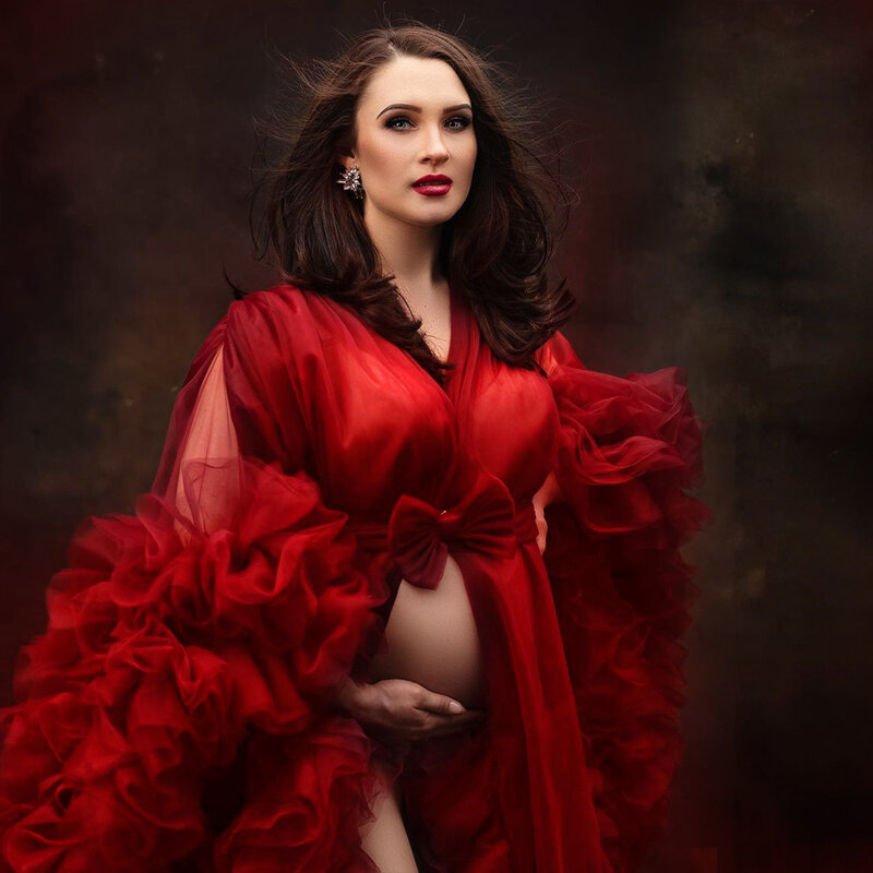 Sexy Maternity Gowns Photography Tulle Cake Dress Pregnancy Photo Shoot Fluffy Tulle Shawls Sleepwear Bathrobe