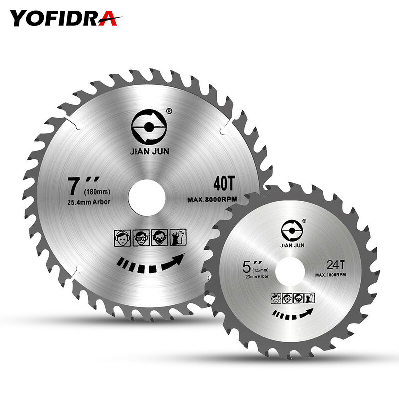 Пильный диск Yofidra 5 дюймов 125 мм для 5-дюймовой циркулярной пилы. Пильный диск 7 дюймов 180 мм для 7-дюймовой циркулярной пилы.