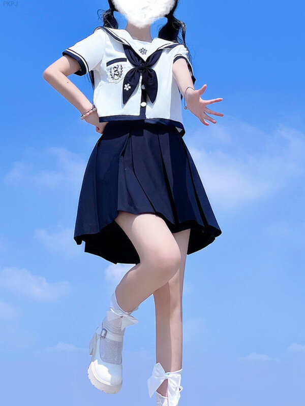 Blusa de manga folhada e minissaias femininas, terno coreano de saia de faculdade, conjunto japonês de Lolita Kawaii, branco feminino, festa, 2024