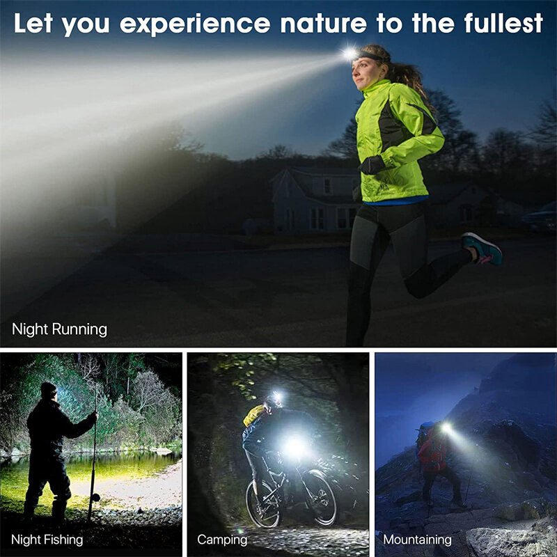 90000 Lumens Powerful Led Headlamp Zoomable USB Rechargeable Headlight Waterproof 18650 Head Torch Light For Camping Outdoor