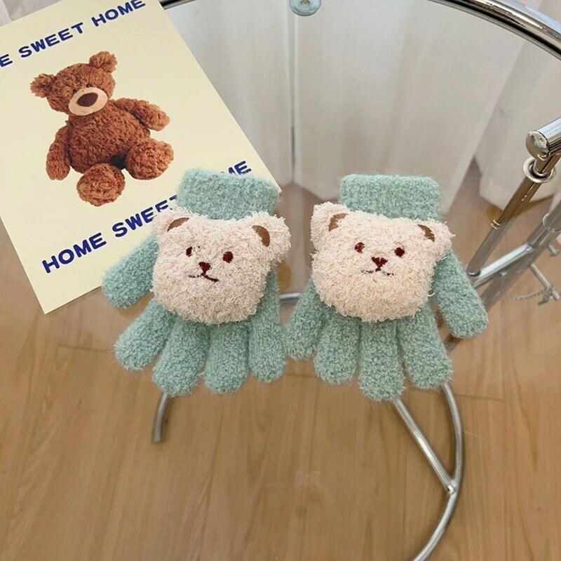 Guantes de oso de dibujos animados coreanos para bebé, manoplas térmicas gruesas de lana para niños y niñas, guantes de dedo completo para bebés de 1 a 3 años