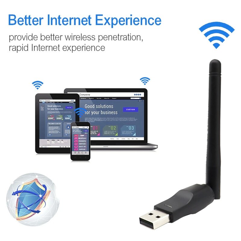 อะแดปเตอร์ Wi-Fi ขนาดเล็ก150Mbps การ์ดเครือข่ายไร้สาย2.4กิกะเฮิร์ตซ์ตัวรับสัญญาณ WiFi 802.11 b/g/n สำหรับตั้งบนกล่อง RTL8188