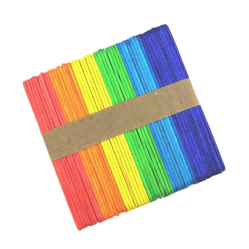 50 Pieces Mixed Colors Flat Wooden Popsicle Hand Crafts for Kids Children Modelling Crafts