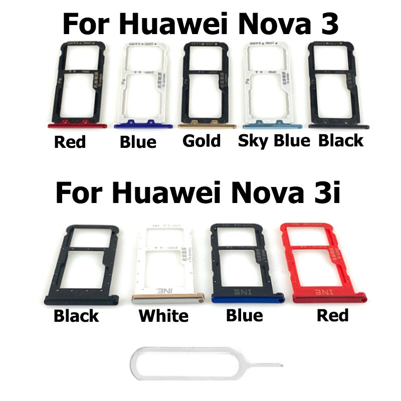 Substituição Sim Card Tray Holder Slot, Adaptador com Pin, Peças de reparo para Huawei Nova 3 3i