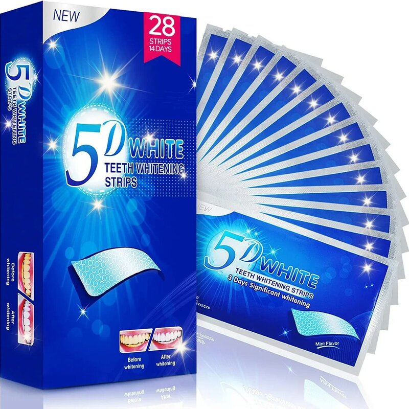 Bandes de blanchiment des dents blanches, dentifrice, soins d'hygiène buccale, fausses dents, placages, gel de blanchiment, dentiste, 5D