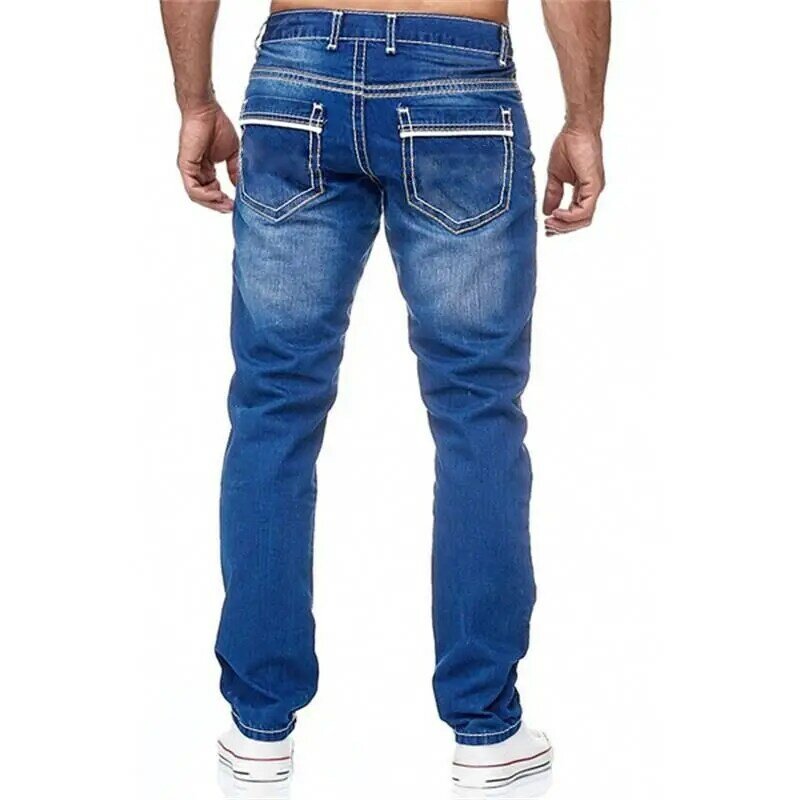 Jeans da uomo tasche solide pantaloni dritti in Denim elasticizzato primavera estate pantaloni Casual da lavoro abbigliamento da uomo Streetwear quotidiano