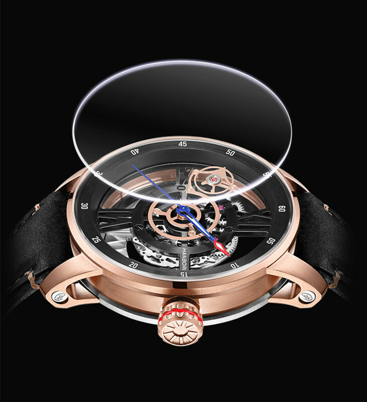 HANBORO Bird'S Nest Design Automatic Watch Men Mechanical Watch 2021 Luxury Tourbillon Watch For Men Leather Reloj Dorado