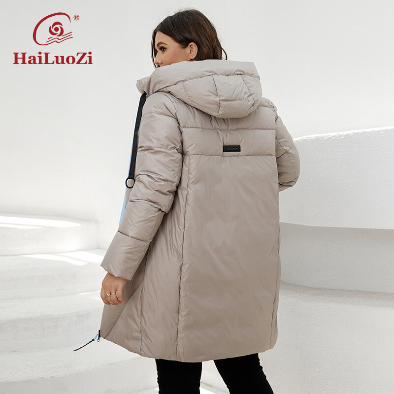 HaiLuoZi-Chaqueta de algodón grueso con bolsillos grandes para mujer, Parka acolchada con capucha, ropa de invierno, 2022