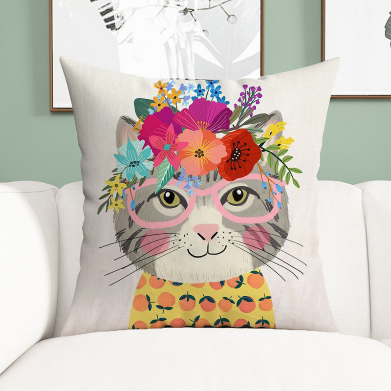 Juste de coussin décorative pour la maison, taie d'oreiller, animal, amis, floral, luxe, 45x45cm