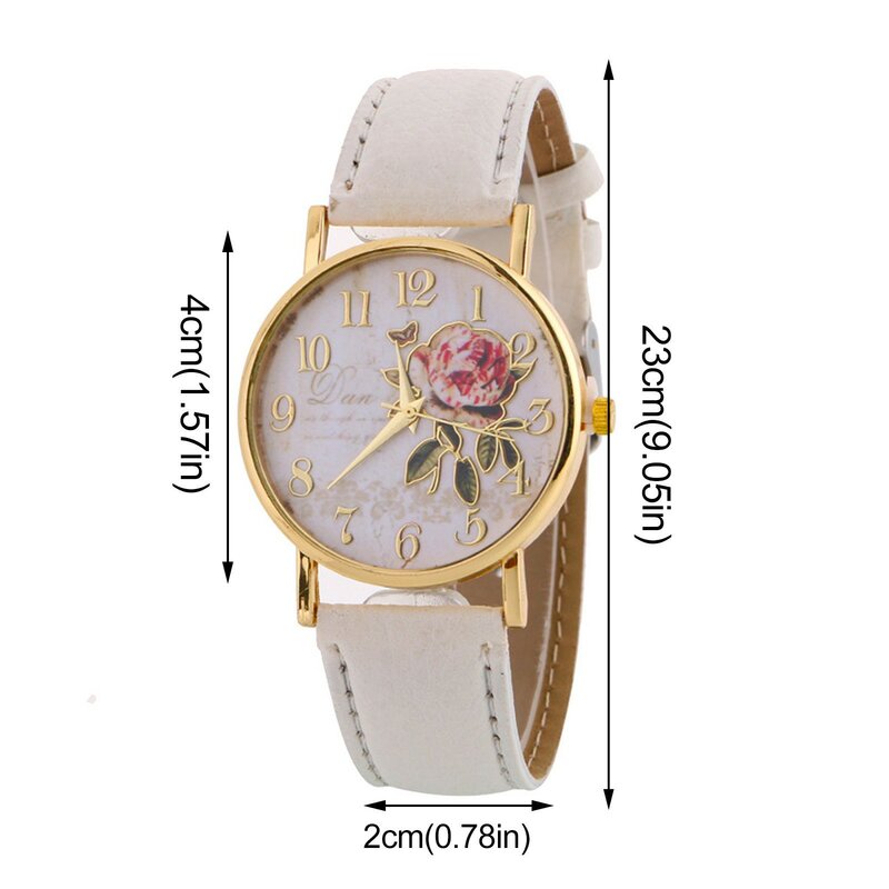 Jam tangan wanita, jam tangan Fashion kasual, tali kulit Pu, jam tangan kuarsa mewah, jam tangan wanita pola bunga, Multi Warna
