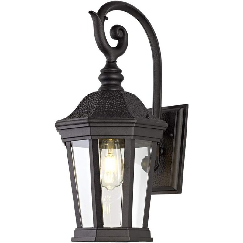 Наружная настенная лампа, большие наружные светильники для крыльца, настенное крепление с матовой черной отделкой и прозрачным стеклом, наружная настенная лампа