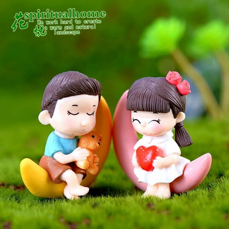 Patung pasangan Mini romantis, figur pernikahan kakek nenek taman Miniacture hadiah Hari Valentine DIY Dekorasi Rumah