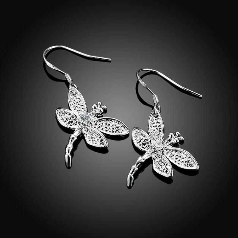 Vendita calda gioielli 925 orecchino in argento Sterling moda donna cristallo orecchini libellula regali per le amiche