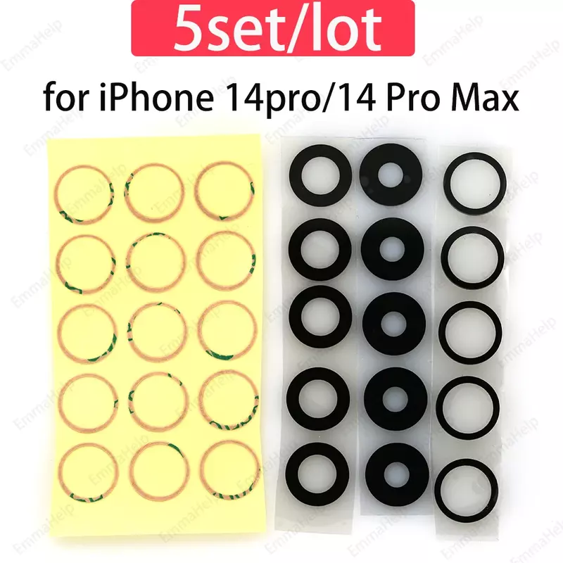 Lente de Câmera Traseira de Vidro para iPhone, Adesivo, 15 Pro Max, 14, 13, 12, 11 Pro Max, Mini, XR, XS Max, X, 8 Plus, SE, conjunto 5