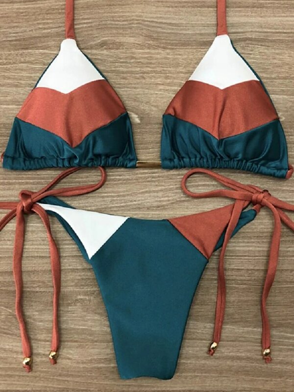 Bikini Multicolor para mujer, bañador Sexy, conjunto de Bikini acanalado con Push-Up, traje de baño brasileño, ropa de playa 2023